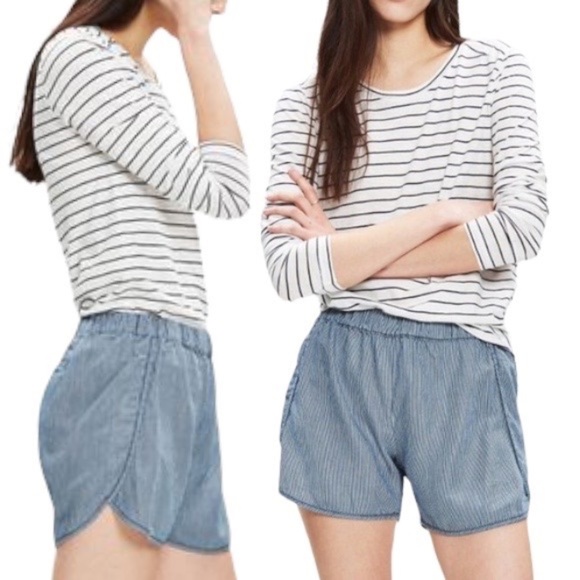 Madewell Cotton Pull On Shorts in Railroad stripe Size XS F1547 - Picture 1 of 7